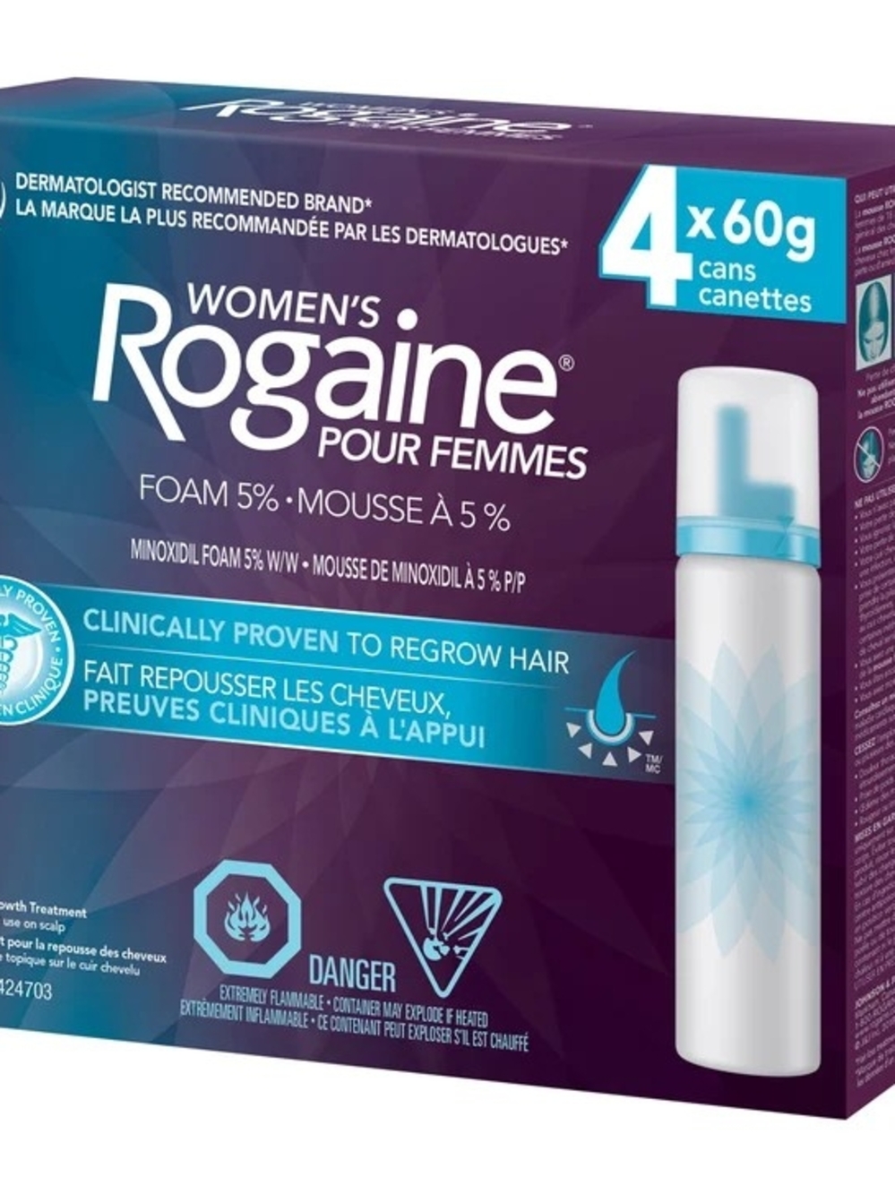 Rogaine Women’s Foam 5% Minoxidil – 4 Pack (Blue/Purple)